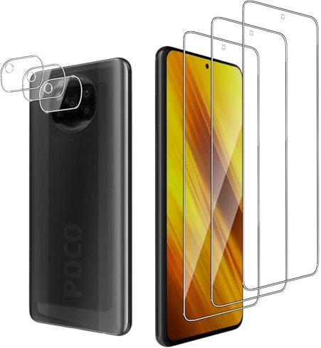 QZJinch 3+3 Piezas,Protector Pantalla para Xiaomi Poco X3 Pro,Bordes curvos 2.5D,Ultra Transparente,Antiarañazos, Antihuellas,Sin Burbujas, Dureza 9H