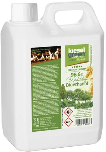 KieselGreen Bioethanol 5 Liter mit Duft für Ethanol-Kamin, viele Sorten - Bio Ethanol als Raumduft in vielen Duftnoten - Parfüm für Bio Ethanol Kamin Indoor oder Bioethanol (Waldduft, 5L)