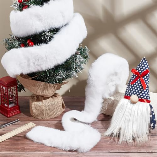 NBEADS 3m Kunstpelz Stoff Trim, Weiße Weihnachten Pelz Trim Flauschiges Handwerksband Zotteliges Kunstfell für Weihnachtsbaum Girlanden Dekor DIY Handwerk Kostüm Nähen, 5cm Breit