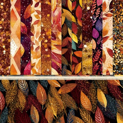 Scrapbook Papier Herbst Scrapbook Bastelpapier, 48 Blatt Scrapbooking Papier Dekorpapier mit Laub und Pailletten Muster, Einseitiges Goldenes Scrapbook Paper, 15.2x15.2 cm