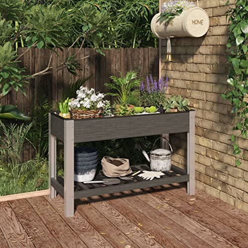 JUDYY Fioriera Rialzata Giardino con Ripiano Grigia 120x50x75 cm WPC,Fioriera Rialzata,Fioriera Rialzata da Esterno,Fioriera Rialzata da Balcone-362570