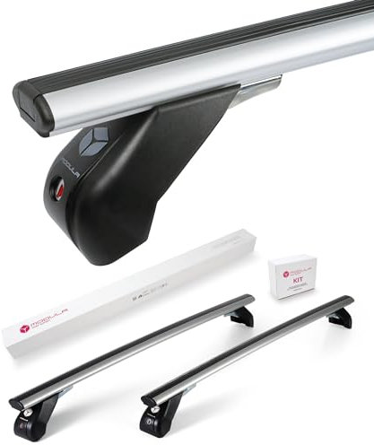 MODULA Aluminium-Dachträger kompatibel mit Audi A6 Limousine 3 Serie (4F/C6) 2004-2012, mit normales Dach, Länge 124 cm, Abschließbar, Nutzlast 60 kg, Silber
