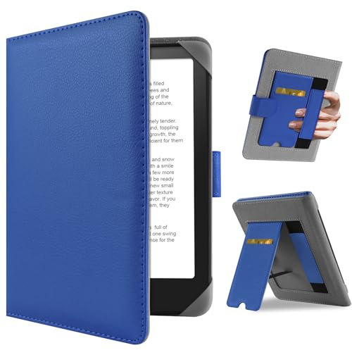 HoYiXi Universal Hülle für 6.8'' / 7 Paperwhite/Pocketbook/Tolino/Sony eReader Kompatibel mit/Kobo Clara HD/Kobo Clara 2E Leder Schutzhülle,6.8 Kindle Cover Case,Blau