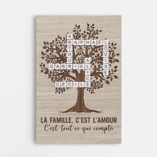 Cadeau Plus Toile Personnalisée Famille - Tableau Personnalisé, Toile Prenom Personnalisable, Cadre Prenom Personnalisé Familial, Tableau Famille Personnalisable (Modèle #10)