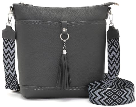 Sasrymnl große Umhängetasche Damen Mittelgroß Dunkelgrau Handtasche Damen Mittelgroß Veganes Leder Crossbody Bag Damen Groß