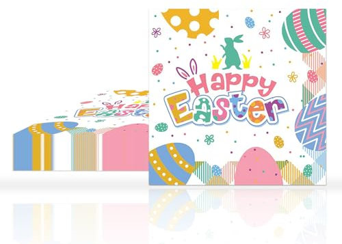 20 Stück Servietten Ostern, Ostereier Hase Einweg Papierserviette, 33 x 33cm Frohe Ostern Servietten, Ostern Party Tischdeko Papierservietten, für Kinder Erwachsene Ostern Dekoration Geburtstag Taufe