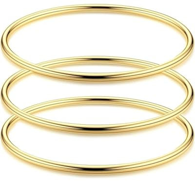 MYGLOAR 3er-Pack Armband Damen Gold – 18 Karat vergoldetes Stapelarmband Edelstahl 3 mm ultrafeines rundes Armband-Set Damen Mädchen wasserdichter Goldschmuck, Armband (60 x 3 mm)