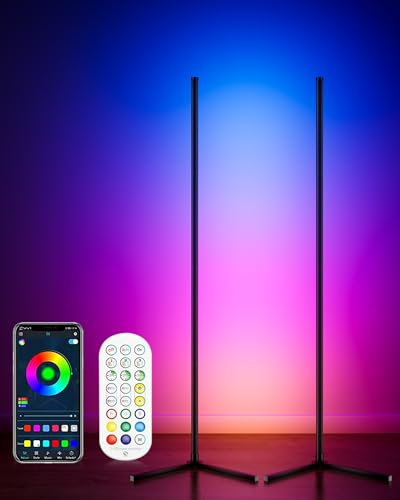 LED Stehlampe Wohnzimmer, 2 Stück RGB Standleuchte Dimmbar mit Fernbedienung & APP-Steuerung, 16 Millionen Farben, 300 Szenenmodi, Musik-Sync,Ecklampe für Wohnzimmer, Schlafzimmer, Gaming-Raum