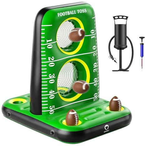 QPAU Jeu de Football Gonflable pour la Piscine - Cible de Football Aquatique avec 4 Ballons et 2 Pompes, Double Filet, Base Stable, Jeu de Piscine d'été pour Enfants et Adultes