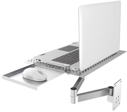 Vituord Laptop Wall Mount, Adjustable Laptop Holder with Mouse Tray, Vented Cooling Platform, Full Motion Articulating Notebook Tray, Weight Capacity 8KG, for Office, Workstation