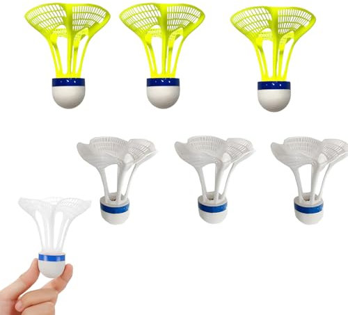 YceLon 6 Stück Federbälle, Winddichte Badminton Bälle, 3 Gelbe Und 3 Weiße Bälle Für Outdoor Und Indoor, Ideal Für Familie, Schule Und Freizeit