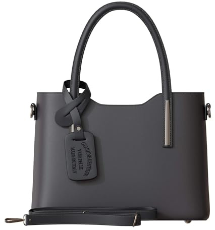 KMISSO Damen Handtasche Echtleder Made in Italy – elegante italienische Leder Schultertasche mit Henkel & abnehmbarem Schulterriemen – strukturierte Umhängetasche für Alltag, Büro & Freizeit
