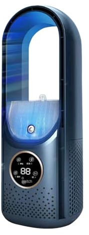 UOEONR Turmventilator mit Luftreiniger, Rotorloser Ventilator mit Licht, 6 Geschwindigkeiten, Touch, Timer, Sprüheffekt, Bladeless Fan für Schlafzimmer Heim (Blau)