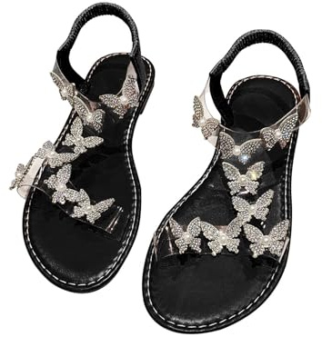 Sandalen Damen Glitzer Strass Sandaletten mit Strass Glitzer T-Riemen Sommerschuhe Flip Flop Sommer Frauen Schuhe Bequem Sandaletten Freizeit Gummiband Slingback Strandsandalen