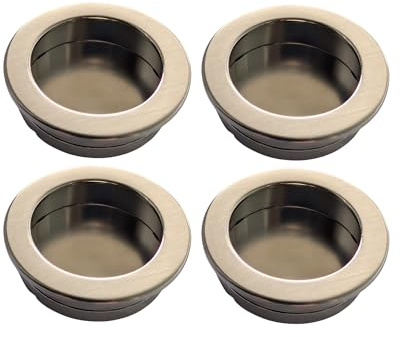Gedotec Muschelgriff versenkt | Nickel satiniert | Einlassgriff aus Metall | Ø 35 mm Bohrung | 4 Stück | Griffmuschel zum Einlassen | Muldengriff MA35 | Griffmuschel Schiebetür | Griff rund 40 mm