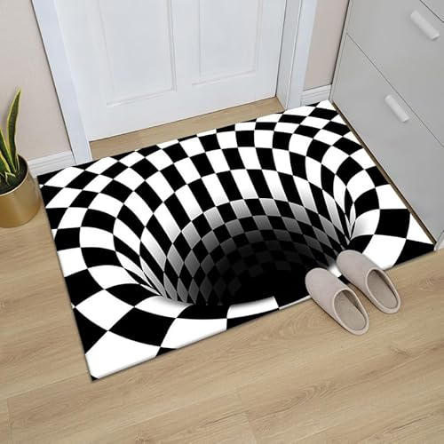 DSAoTeng Optische Täuschung, 3D-Vortex-Teppich, visueller Bereich, weich, saugfähig, Kristall-Bodenmatte, rutschfest, maschinenwaschbar, quadratisch, Fußmatte für Badezimmer, Eingangsbereich