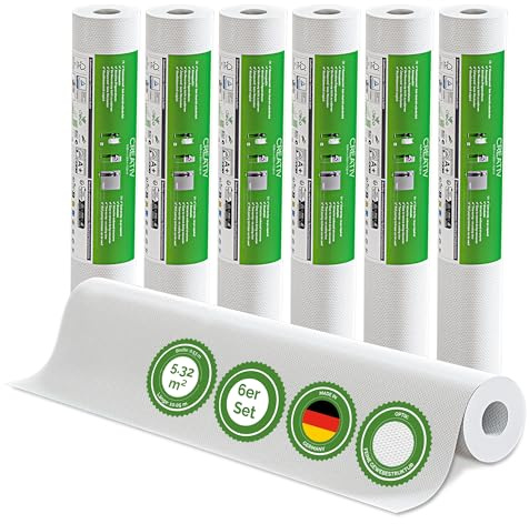 Vliestapete Creative 6er-Set Feine Gewebestruktur – 10,05 m × 0,53 m | renoviervlies, überstreichbar, atmungsaktiv, Wandtapete Made in Germany I Veluxis ®