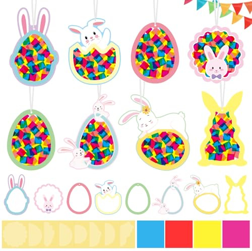 SUBRINGE Frühling Basteln Kinder, Hasenform Fensterbilder Basteln, Fensterbilder Frühling Bastel Kreative DIY, Fensterbild Ostern Bastel für Zuhause, Klassenzimmer, Partys, Geschenk, Dekoidee