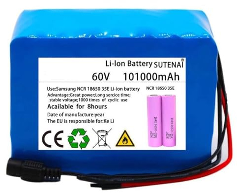 60V 101AH Batterie Lithium pour Vélo Électrique 16S2P Batterie De Scooter Batterie De E-Bike Rechargeable Batterie PVC Remplaçable Et Étanche