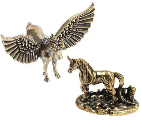 TOYANDONA 2Er Set Messing Pferdefigur Gold Chinesisches Tierkreiszeichen | Goldene Messingfigur, 2Er Set, Wohnkultur Und Sammler, Jahr Des Pferdes