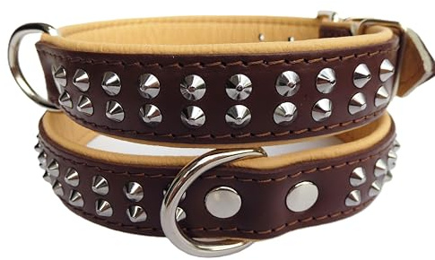 Leder Halsband - Hundehalsband, Nieten, Halsumfang 39-46cm, 42-52cm, 46-57cm Echt Leder; Braun-Natur, NEU (Hausumfang 46-57cm/62cm)