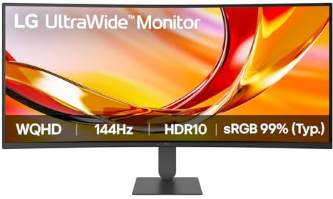 LG UltraWide Monitor 34U620B-B: Curvo UWQHD 1440p VA 34, 144Hz, 5ms GtG, HDR10, FreeSync Premium, display AS, modalità lettore e sfarfallio, risparmio energetico intelligente, DP 1.4, HDMI, nero