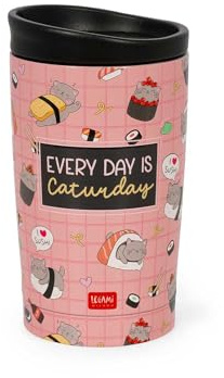 Legami - Bicchiere Termico Hot&Cold Vacuum Tumbler, Tema Sushi Cat, Tappo con Chiusura Ermetica, in Accaio Inox, Capacità 275 ml, per Tutti i Tipi di Bevanda
