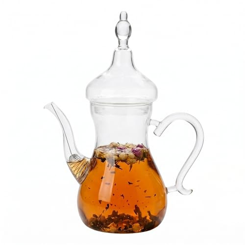 Milisten Glass Teapot with Infuser Middle East Style Decorative Tea Pot Heat-Resistant Tea Maker for Loose Leaf Kung Fu Flower Fruit and Herbal 28.00 X 20.00 X 11.00 cm
