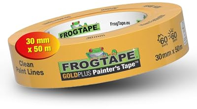 FrogTape GoldPlus Washi Malerband, Innen & Außen, 30mm x 50m | Goldband, UV-beständig, 60 Tage ablösbar, scharfe Kanten, Malerkrepp, Lackierband