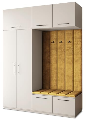Masseno Flugarderoben Set Rema, Kleiderschrank-Set mit Sitzbank, Garderobenschrank Flur mit 5 Regalböden, Kaschmir