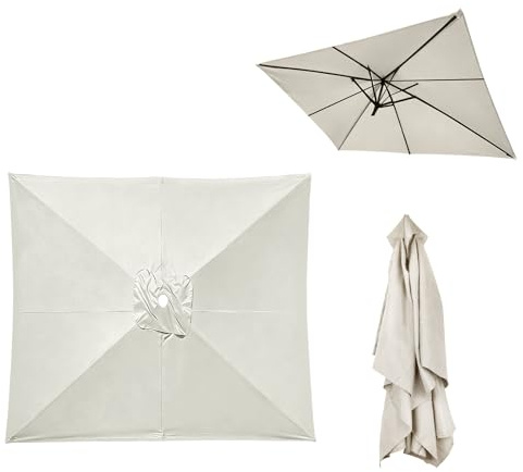 XQZMD - Funda de repuesto para sombrilla cuadrada, con protección UV y 8 varillas, cubierta de repuesto para sombrilla de jardín, terraza, balcón, piscina, playa (color crema, 300 x 300 cm)