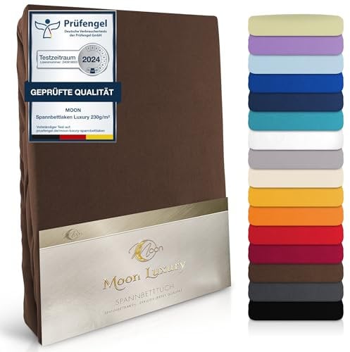 MOON-Luxury Spannbettlaken Spannbetttuch Jersey Stretch 230g/m² für Wasserbetten, Boxspringbetten und herkömmliche Matratzen (braun, 180x200-200x220)