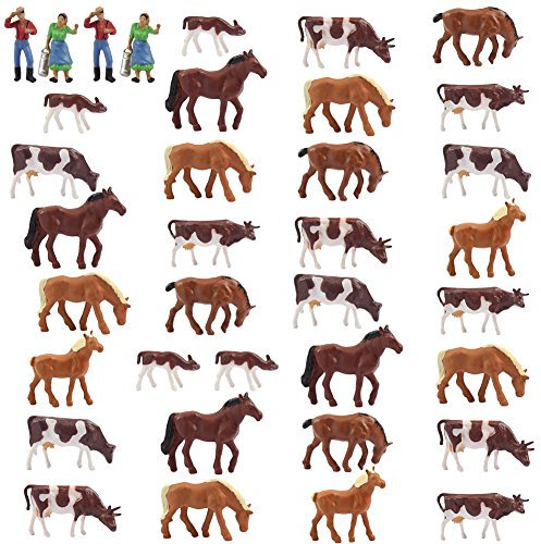 36Stk. Verschiede Rinder Kühe Pferde Figuren Bunt Tierfiguren Spur H0 1:87 Bauernhof Dekor modellbahn Landschaft miniaturfiguren