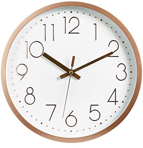 Topkey 12 Moderne Horloge Murale Mute Silencieuse Pendule Murale pour La Chambre Cuisine Salon - Or Rose