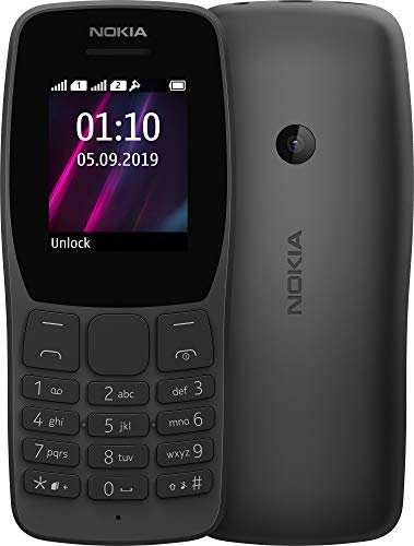 Nokia 110 - Téléphone portable débloqué (Ecran 1,77 pouces - 4Mo stockage - Double mini SIM) Noir