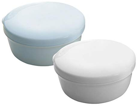 TOPBATHY Lot de 2 boîtes à Rondes en Plastique avec Couvercle pour Salle de Bain, , Maison, Voyage (Bleu et Blanc)