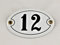 Emaille Hausnummer Schild Nr. 12, oval, Weiß-Schwarz mit Schrauben und Dübel Handarbeit
