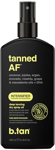 B.TAN Tanned AF Intensifier Dry Tanning Oil für Unisex, 8 oz Öl, klar, für dunkle Hauttöne, Natürlich, beschleunigt den natürlichen Bräunungsprozess und bereitet die Haut auf die Sonne vor