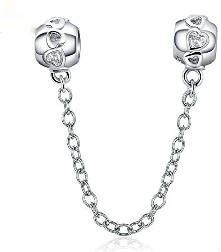 ZiNuo Charm Beads Love Heart Safety Chain 925 Sterling Silver Clip Lock Stopper Beads Safety Chain for Pandora Charm Bracelet DIY Jewelry