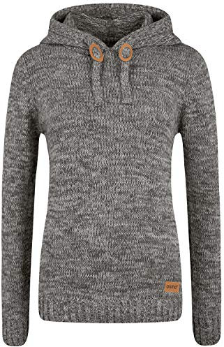 OXMO Philla Damen Strickpullover Kapuzenpullover Grobstrick Pullover mit Kapuze 100% Baumwolle Regular fit, Größe:S, Farbe:Dark Grey (792890)