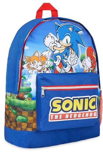 SONIC THE HEDGEHOG Rucksack Kinder, Schulrucksack Jungen Mädchen Backpack Unisex Kinderrucksack Schulrucksack Schultasche Offiziell Fanartikel (Blau/Rot)