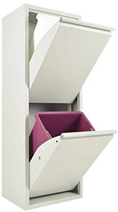 Poubelle pour tri sélectif | EcoPatty | Récolte différenciée | Meuble en métal | Gain de place | Intérieur, extérieur | 2 compartiments | 2 seaux | 30 litres | déjà monté | Blanc