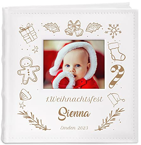 Maverton Einsteckalbum mit Aufdruck - 21x22cm - Fotoalbum für 200 Fotos 10x15cm - 100 Seiten - Weiß - zu Weihnachten - Weihnachtsfest