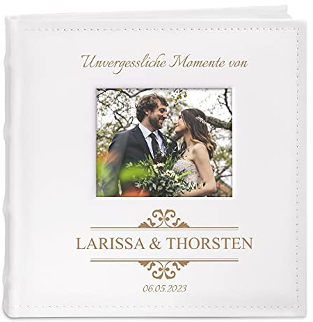 Maverton Einsteckalbum mit Gravur, Fotoalbum für 200 Fotos 10x15cm | 100 Seiten, Weiß, Geschenk für Brautpaar, Hochzeitsgeschenk, Momente