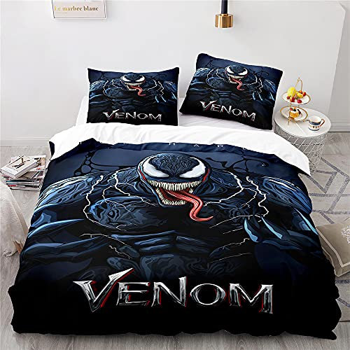 NICHIYOBI Venom: Let There Be Carnage Bettbezug Bettwäsche Set - Bettbezug und Kissenbezug,Mikrofaser,3D Digital Print dreiteiliger Bettwäsche (18,135x200cm+ 80x80cmx2)