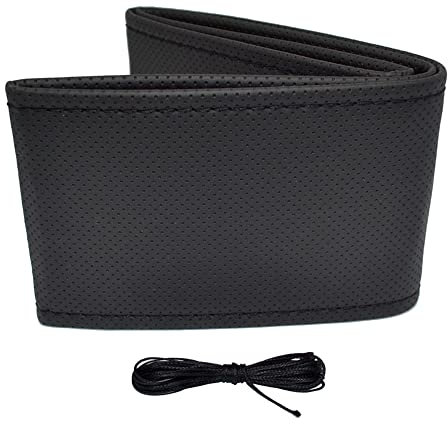 otoM Universelle Lenkradhülle Classic - Schwarz perforiertes PVC Leder + Schwarze Nähte (Schnürung)
