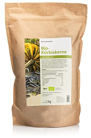 Sanct Bernhard Bio-Kürbiskerne naturbelassen, aus kontrolliert biologischem Anbau, mit aromatischen, fein-nussigen Geschmack, 1kg