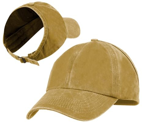 TOPTIE Rückenfreier Pferdeschwanz-Hut, gewaschene Baumwolle, hoher Dutt, Pony-Kappe, Baseballkappe mit Pferdeschwanzloch für Damen