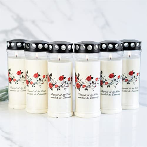 6er Set HOFER GRABKERZEN 7 Tage Brenndauer - Das Original [Black Sorrow] Trauerkerzen mit Deckel | Grablicht, Friedhofskerze mit Motiv und Spruch | Kerzen für Grabdeko und Grabschmuck