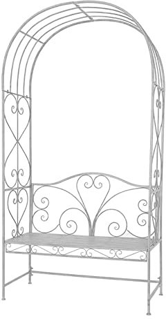 ZYFA Rosenbogen mit Bank,Rankhilfe Gartenbogen Deko-Gartenbank Metall, Rosen Torbogen Rankgitter mit Sitzbank Pergola Laubengang Kletterhilfe für Kletterpflanzen (Color : Vintage White, Size : Large)
